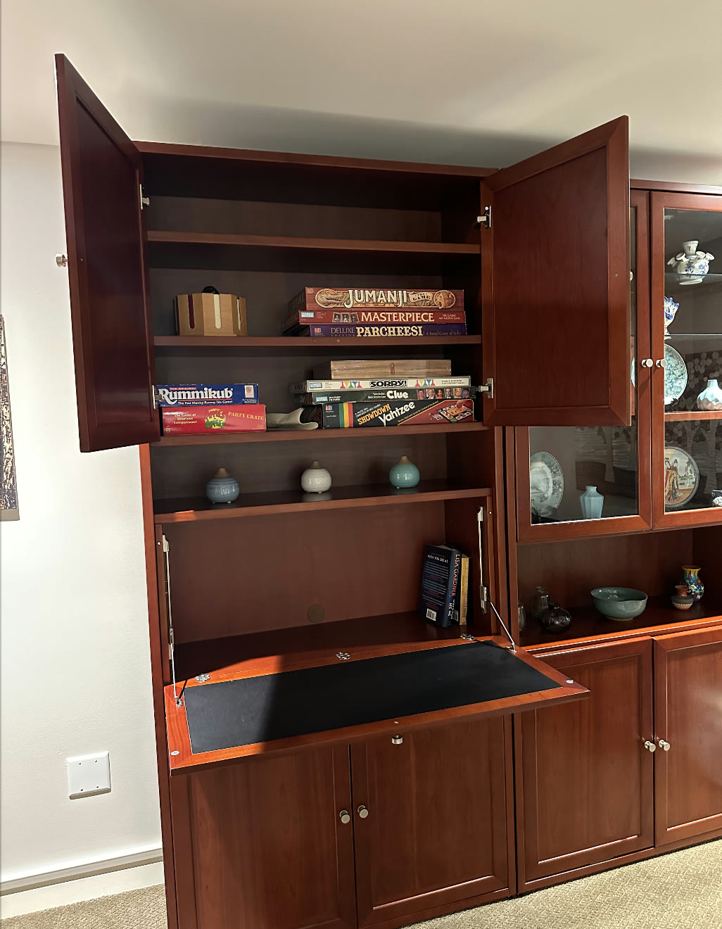 Game cabinet with desk
